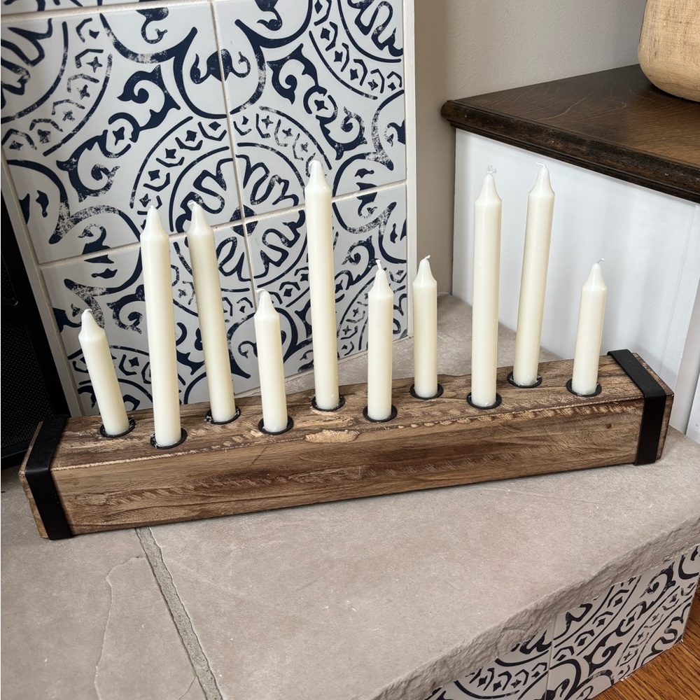 Pottery Barn Rustic Wooden Candle Holder NEW